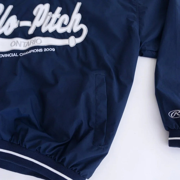 Rawlings Navy White Embroidered Slow Pitch Ontario Champions Windbreaker  Jacket - Picture 6 of 11